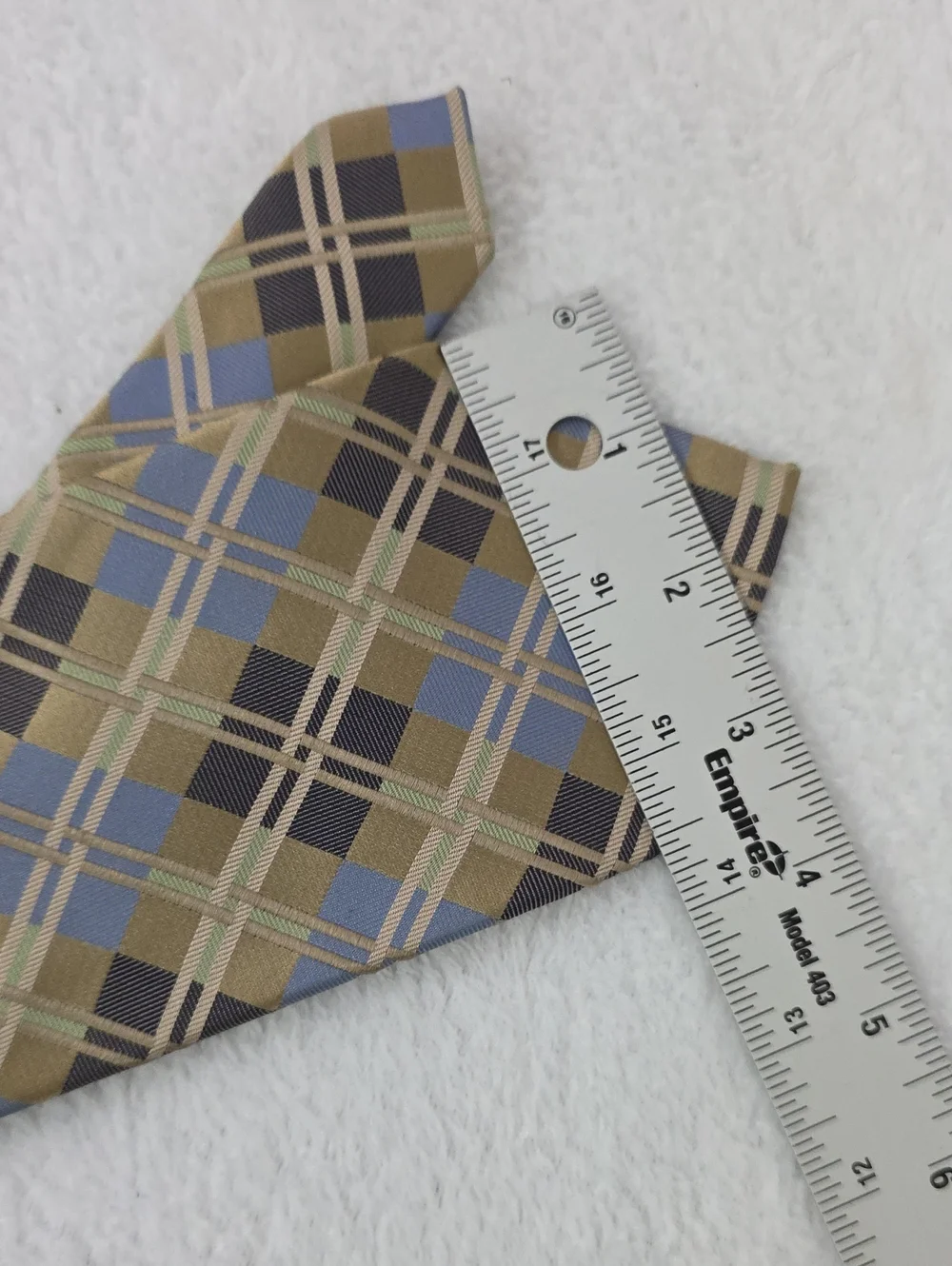 Van Heusen Silk Tie Tan Blue Windowpane Check Pattern